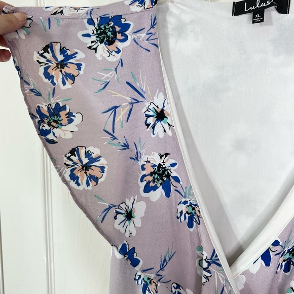 Lulu’s La Vie Lavender Floral Sleeveless V-Neck Wrap Ruffle Dress Women’s Sz XL - Picture 7 of 14